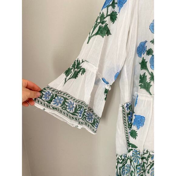 JULIET DUNN Tuckernuck White Poppy Flared Sleeve Cotton Mini Dress Block Print - Picture 10 of 11